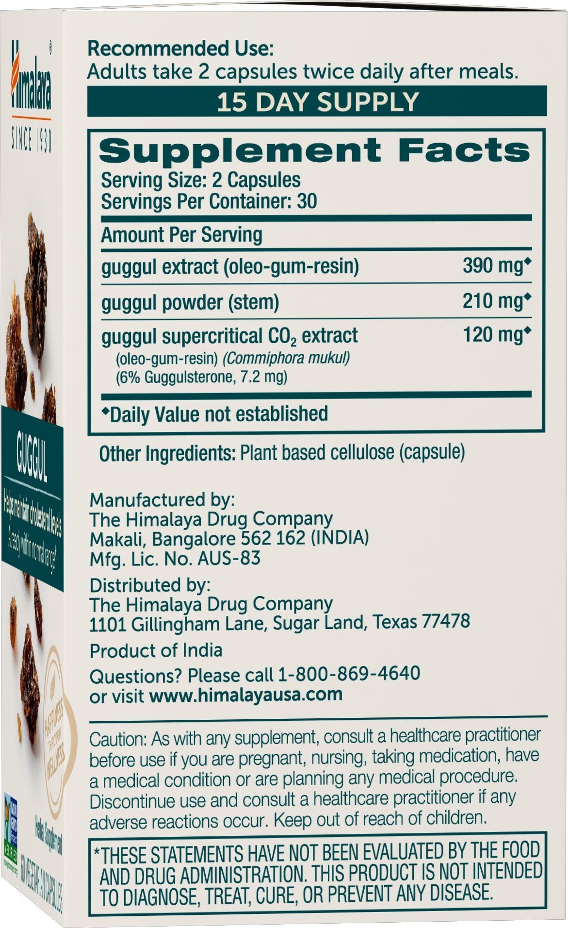 Himalaya Guggul capsules close-up highlighting standardized extract potency.
