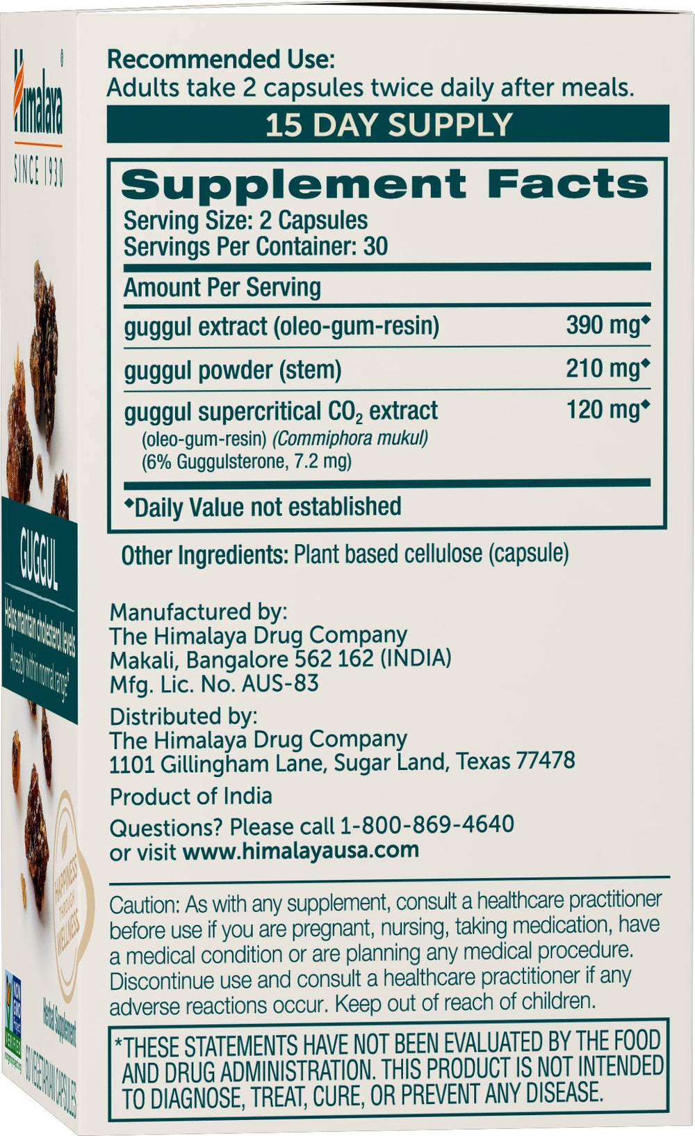 Himalaya Guggul capsules close-up highlighting standardized extract potency.