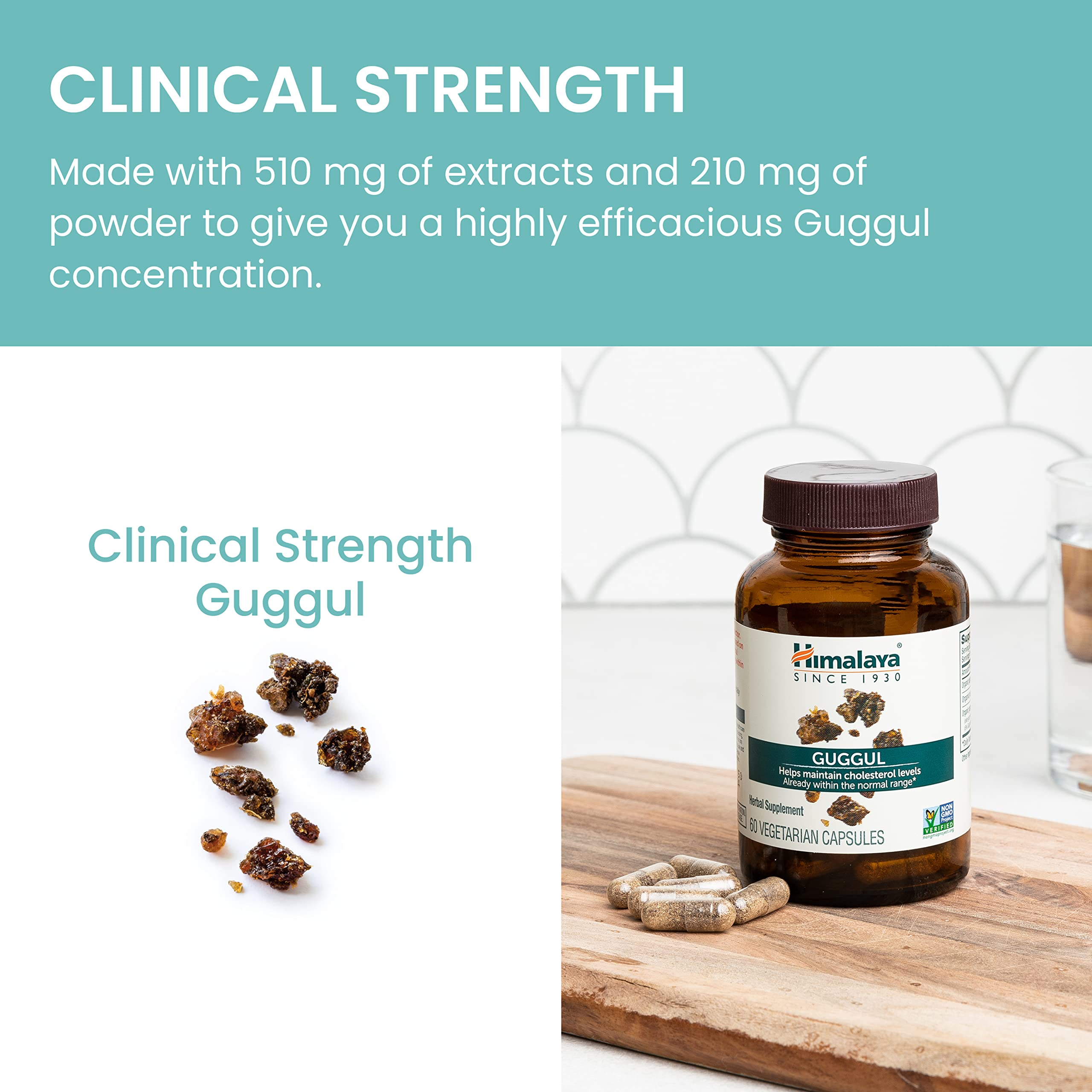 Himalaya Guggul dosage guidance on bottle for twice-daily use.