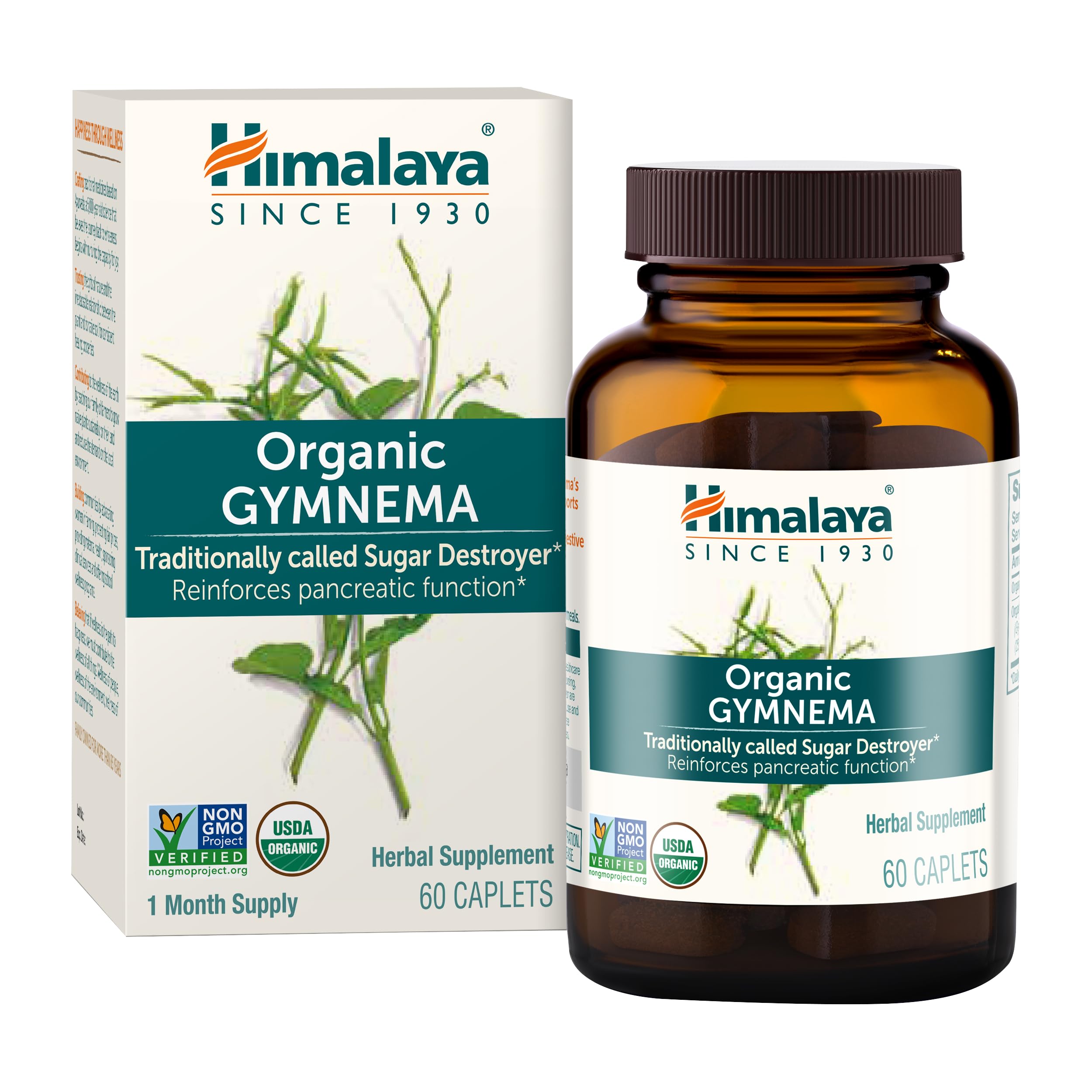 Himalaya Gymnema Sylvestre bottle front showing organic, additive-free wellness.
