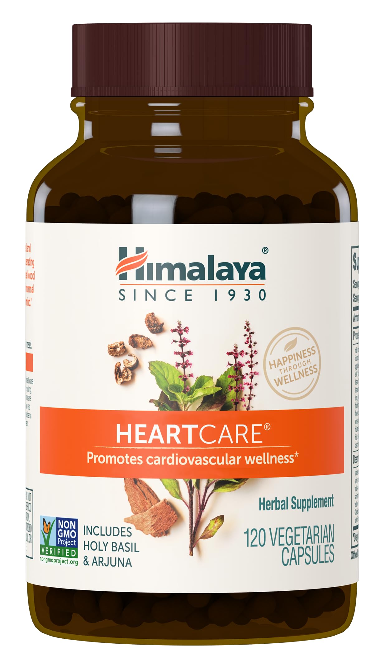 Himalaya HeartCare bottle front highlights vegan heart health support for daily wellness.