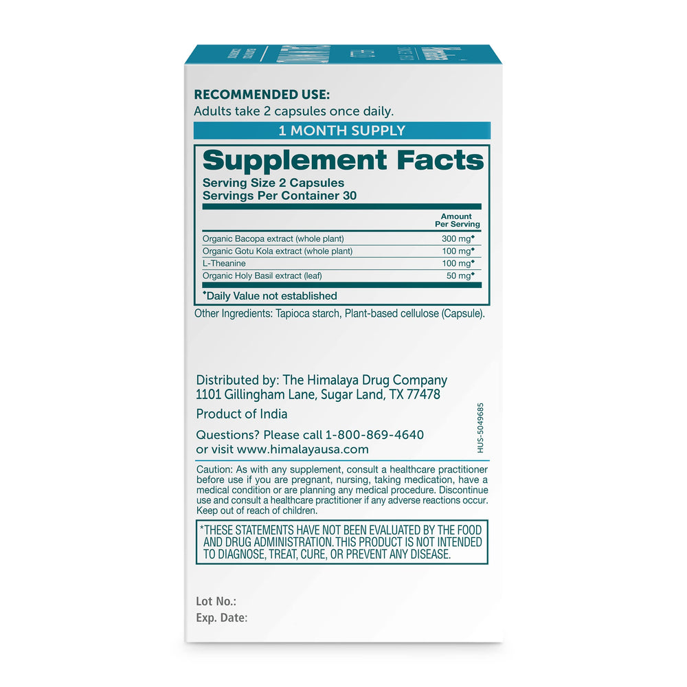 Himalaya Hello Calm Mind capsules close-up, vegan and gluten-free formula