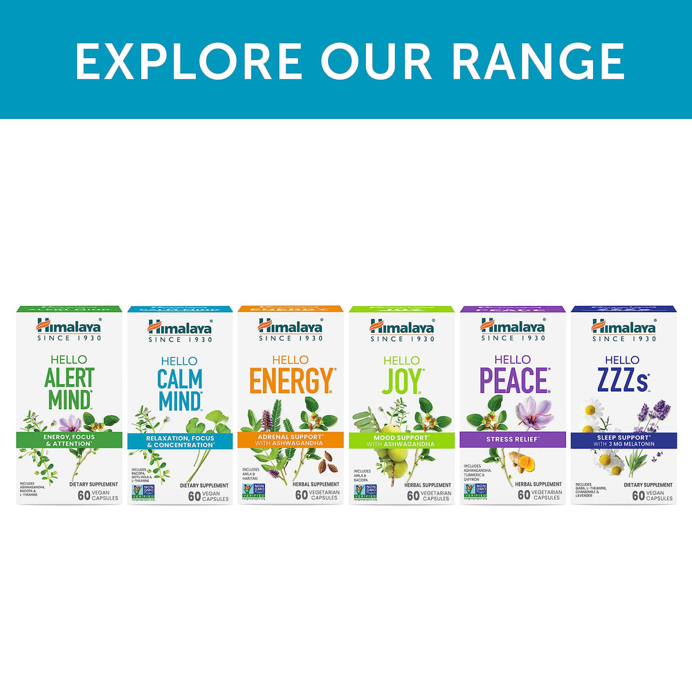 Himalaya Hello Calm Mind packaging on shelf highlighting vegan claim