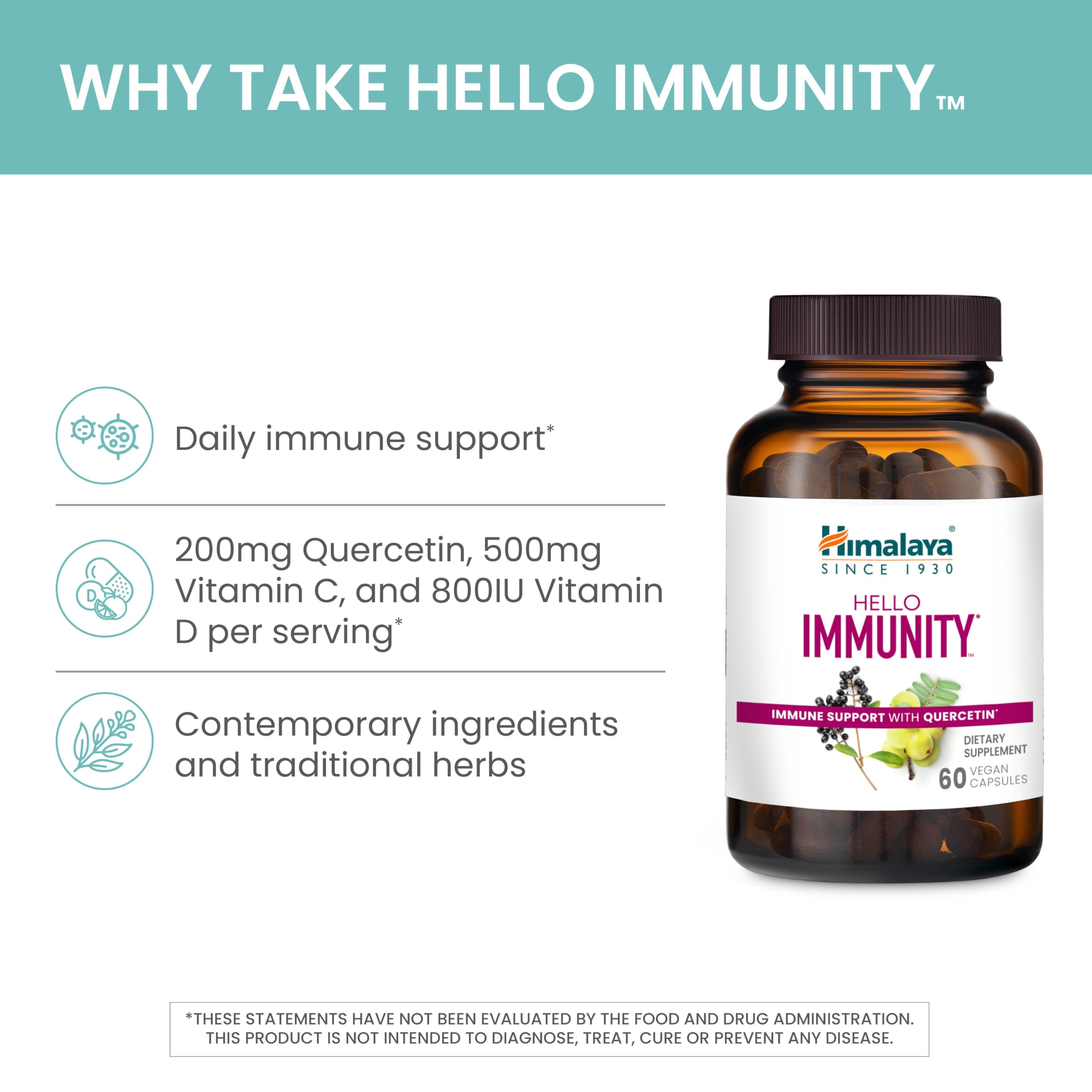 Label on Himalaya Hello Immunity shows 500 mg per caplet and dietary notes