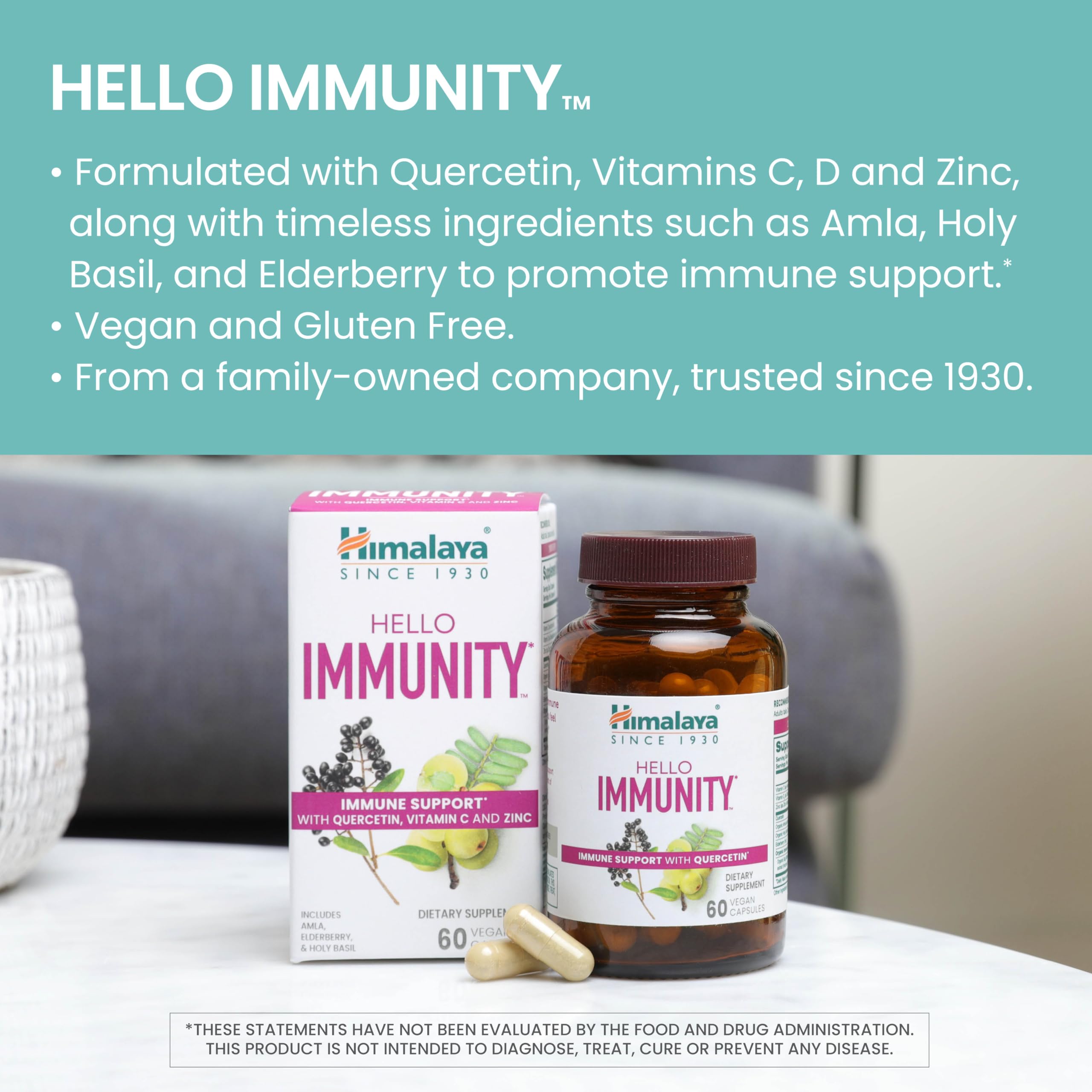 Himalaya Hello Immunity origin highlighting Sophora Japonica as quercetin source