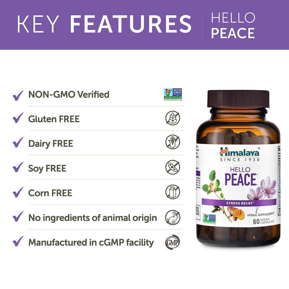 Himalaya Hello Peace box on kitchen counter suggests daily calm routine.
