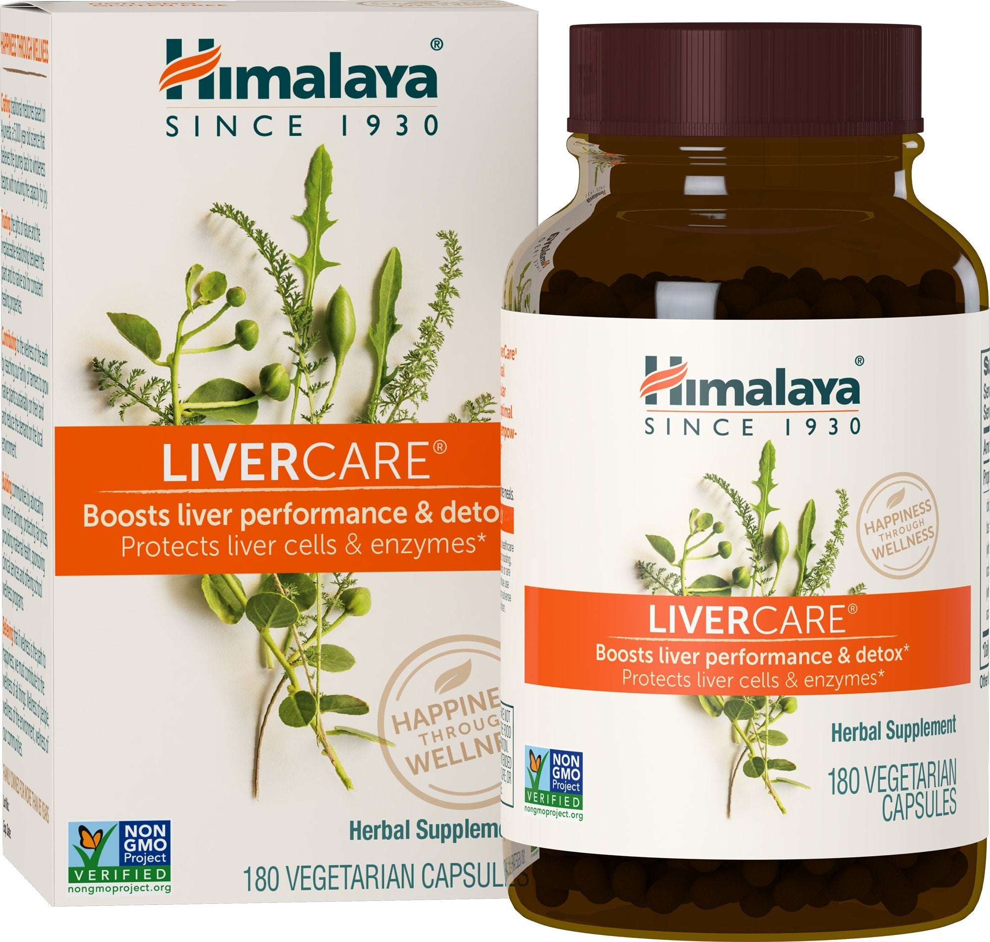 Himalaya LiverCare bottle pouring capsules for daily detox support.