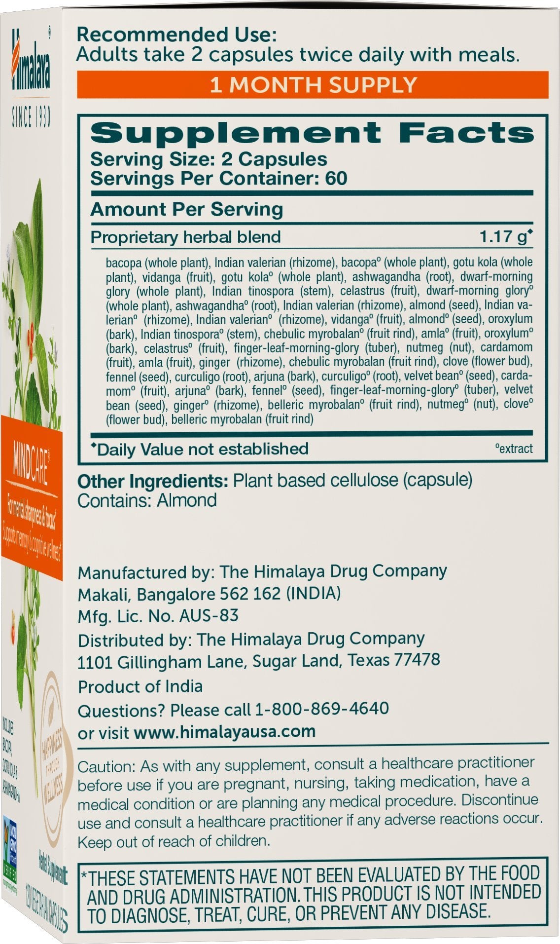 Himalaya MindCare capsules closeup highlighting herbs.