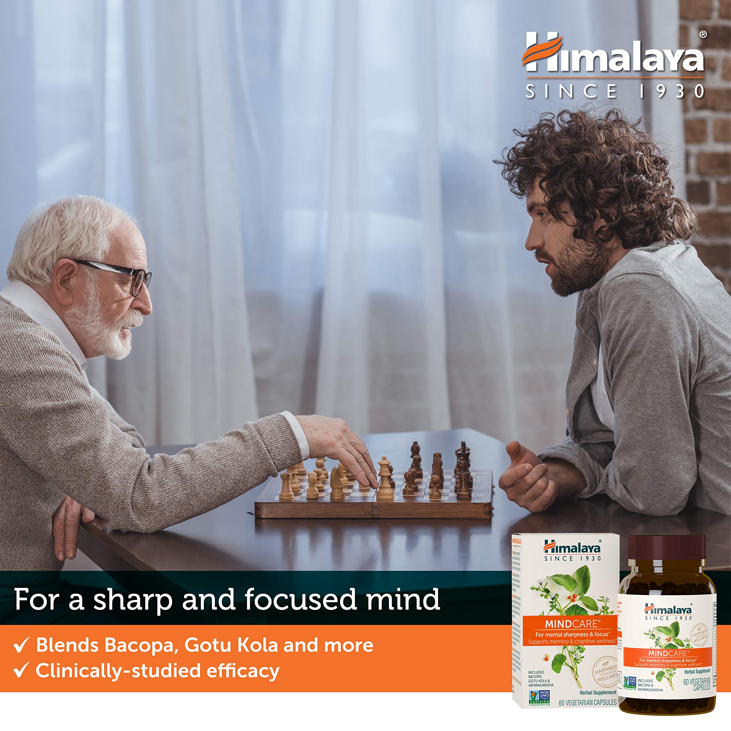 Himalaya MindCare label on bottle emphasizes vegan, non-GMO formula