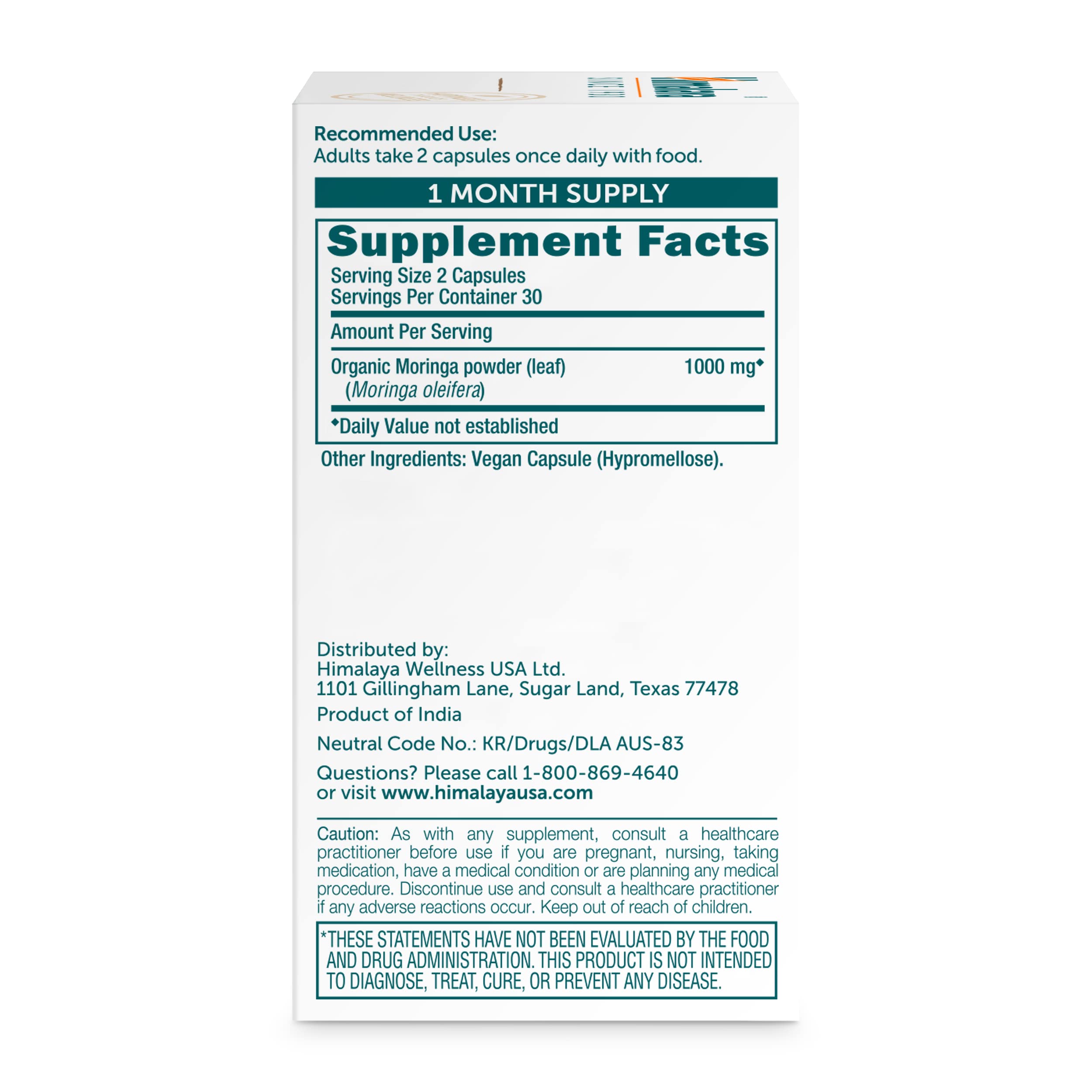 Himalaya Moringa capsules close-up for convenient daily dose.