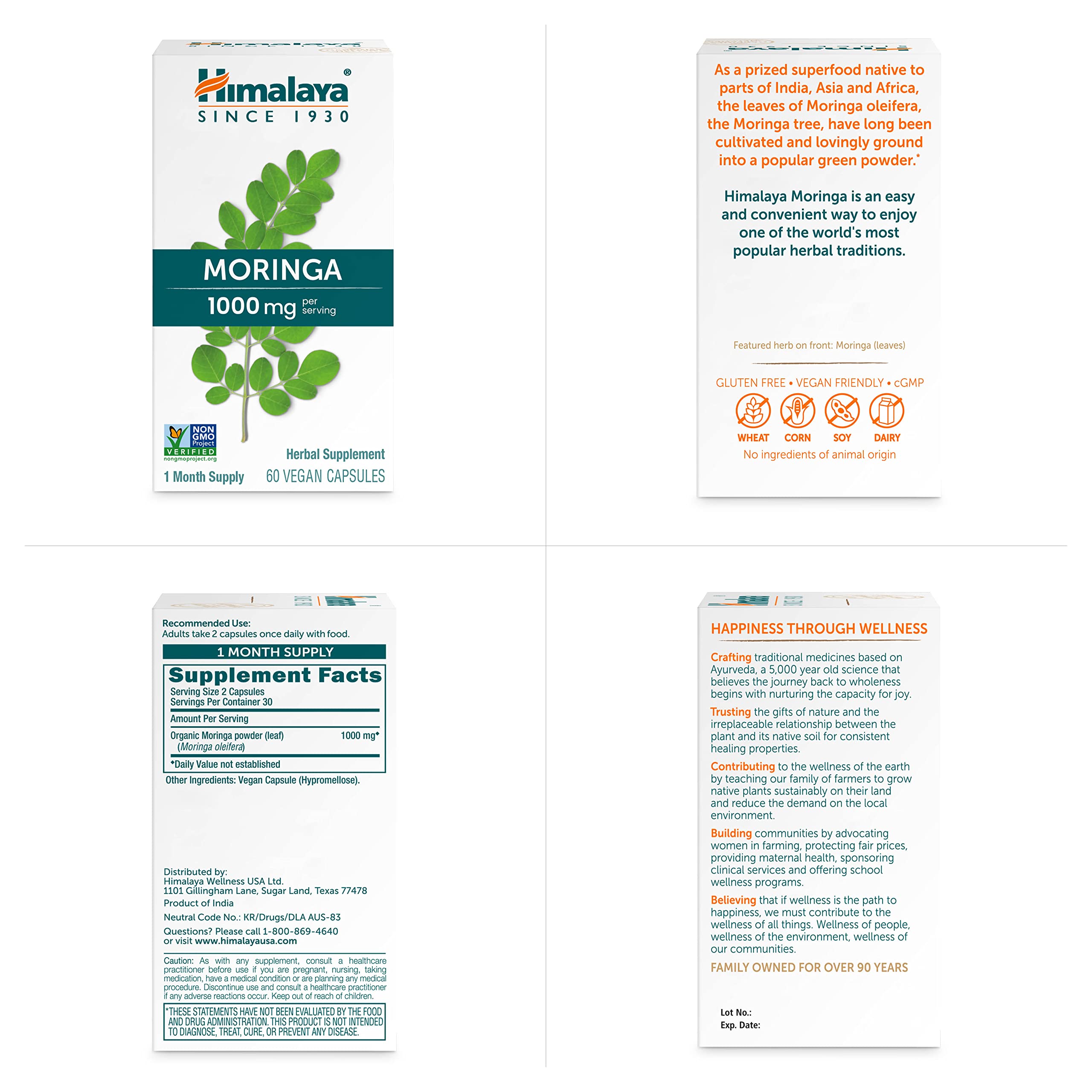 Himalaya Moringa bottle with 1000 mg per capsule label.