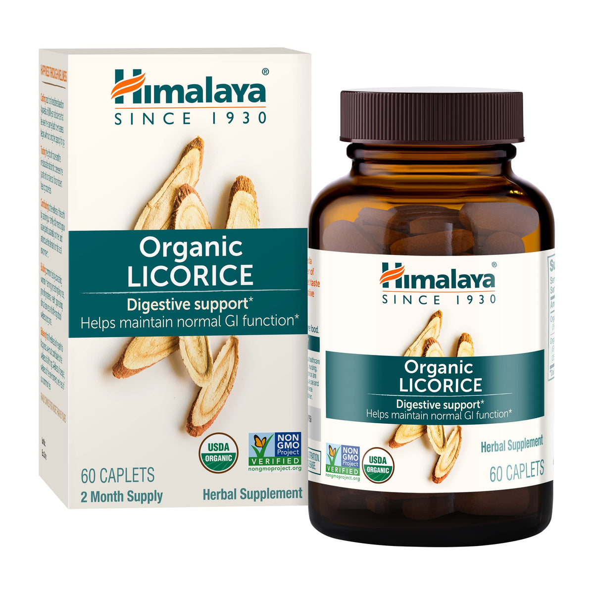 Himalaya Organic Licorice bottle close-up showing convenient digestive support.