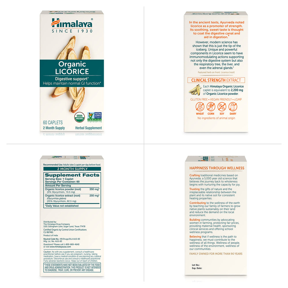 Himalaya Organic Licorice family-owned brand heritage on packaging.