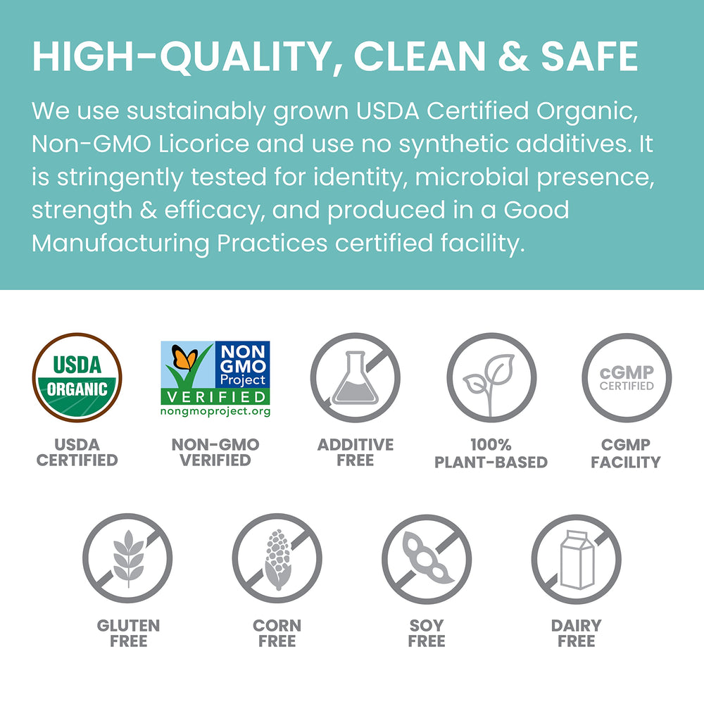 Himalaya Organic Licorice vegan non-GMO gluten-free label on box.