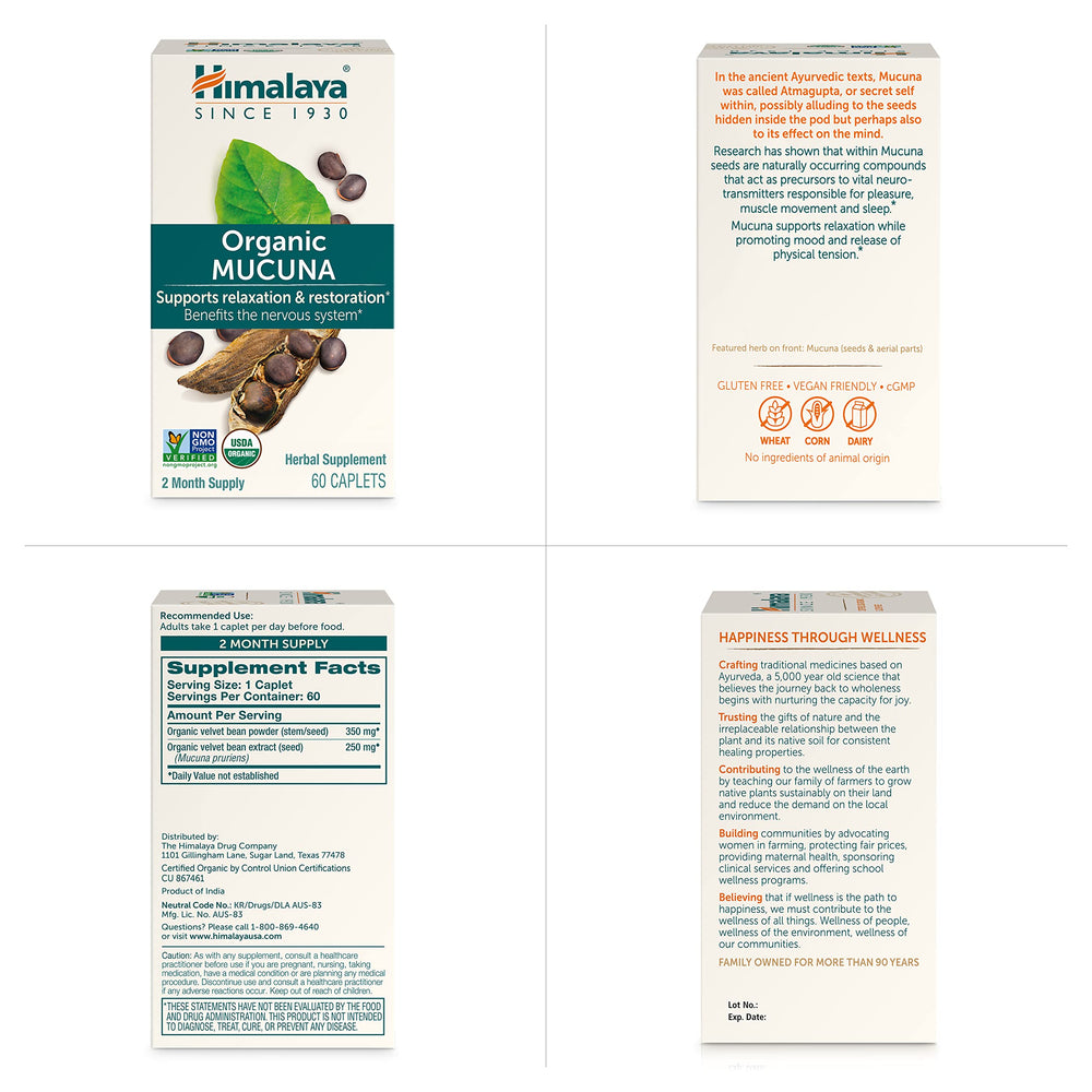 Himalaya Organic Mucuna Pruriens on a clean surface, ideal for daily calm and focus routines.