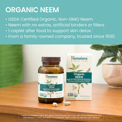 Himalaya Organic Neem label indicating USDA Organic certification and quality.