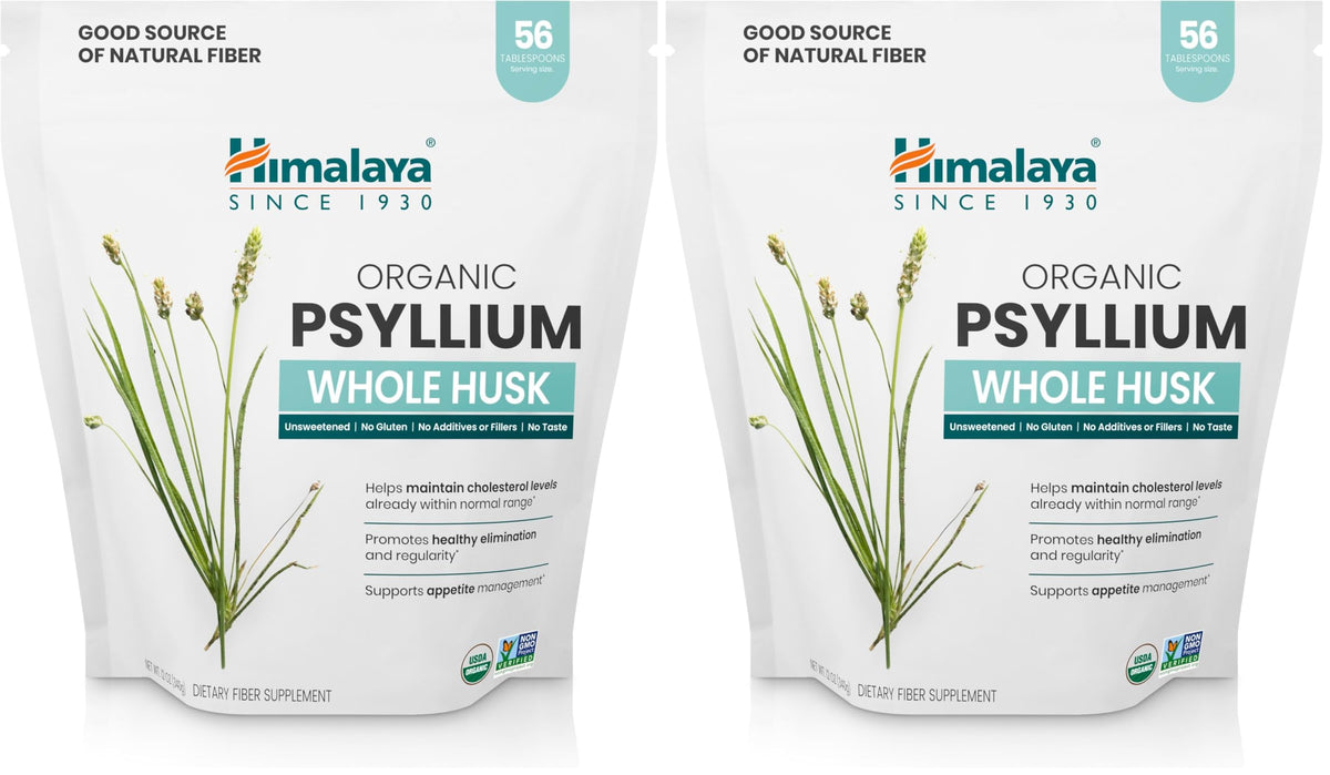 Himalaya Psyllium Whole Husk powder close-up for natural daily fiber support.
