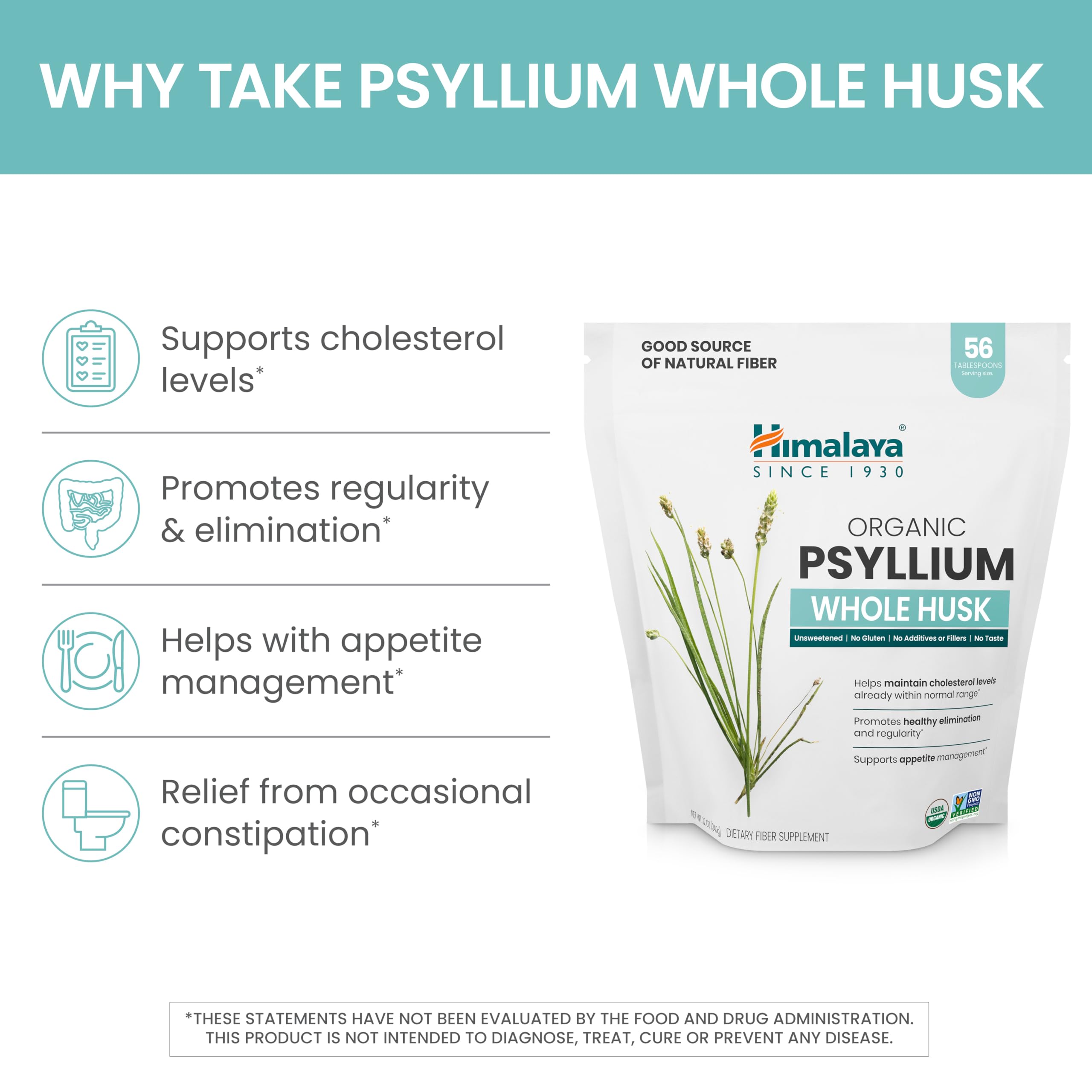Unflavored Himalaya Psyllium Whole Husk packaging displaying pure organic formula.