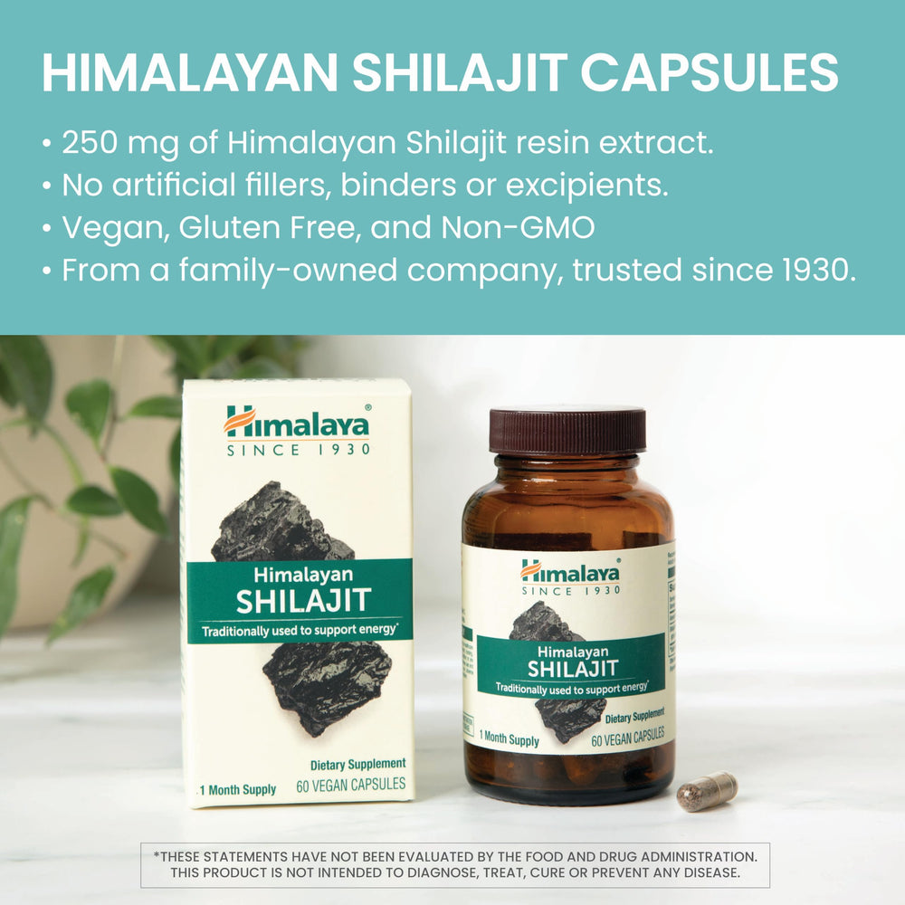 Himalaya Shilajit capsules close-up for convenient daily use.