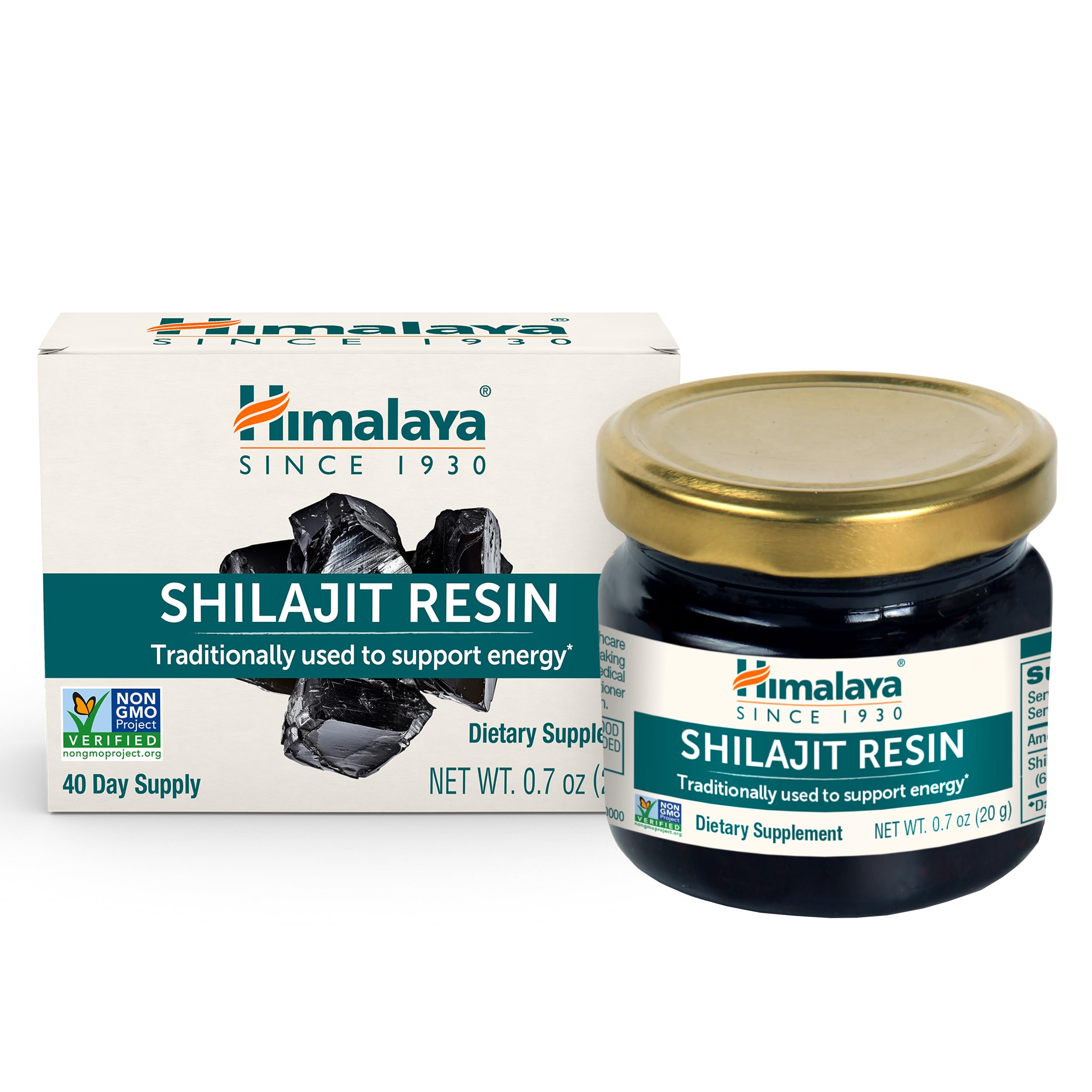 Himalaya Shilajit Resin jar-front showing amber resin for daily energy support.