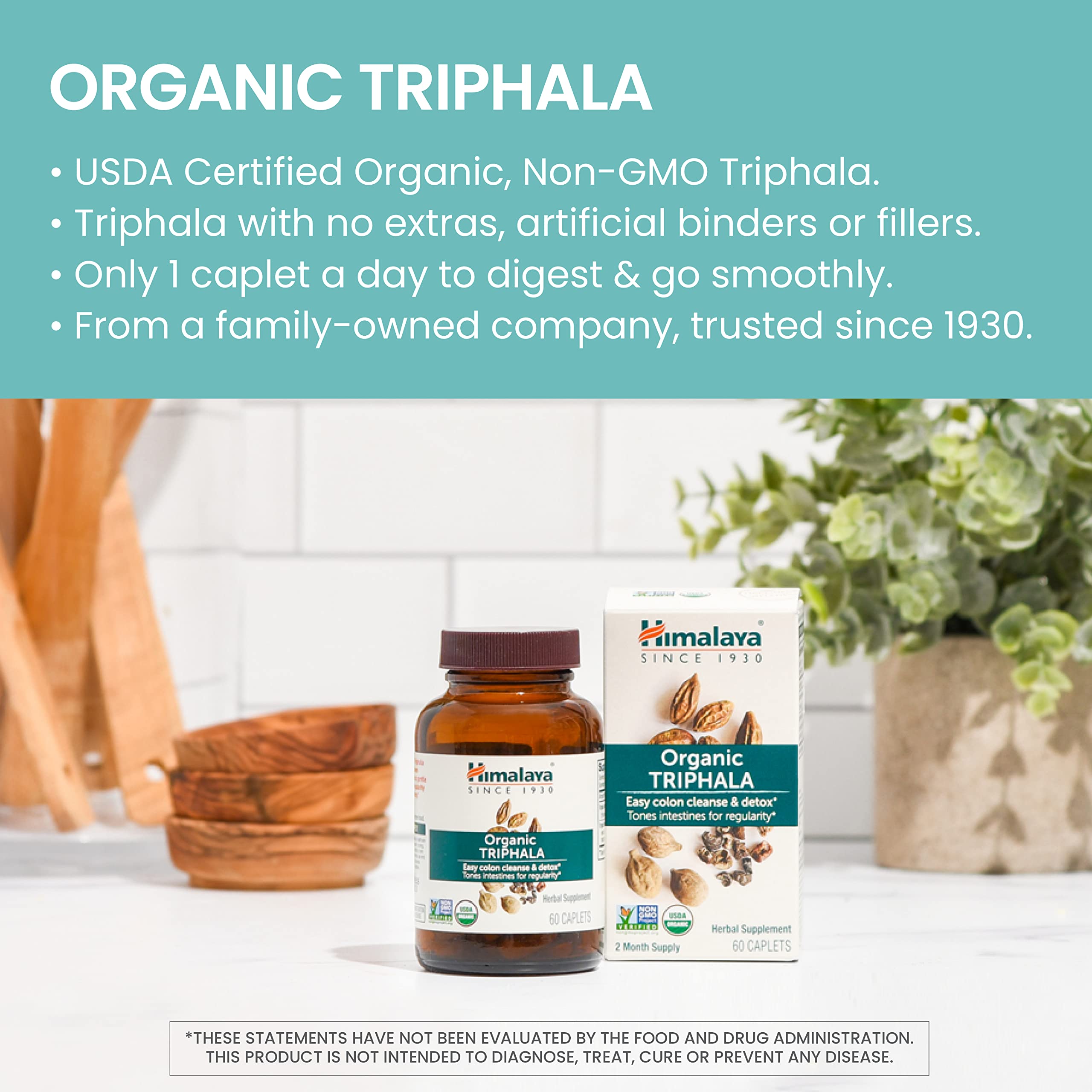 Organic Triphala ingredients: amla, haritaki and bibitaki for balance.