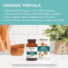 Organic Triphala ingredients: amla, haritaki and bibitaki for balance.