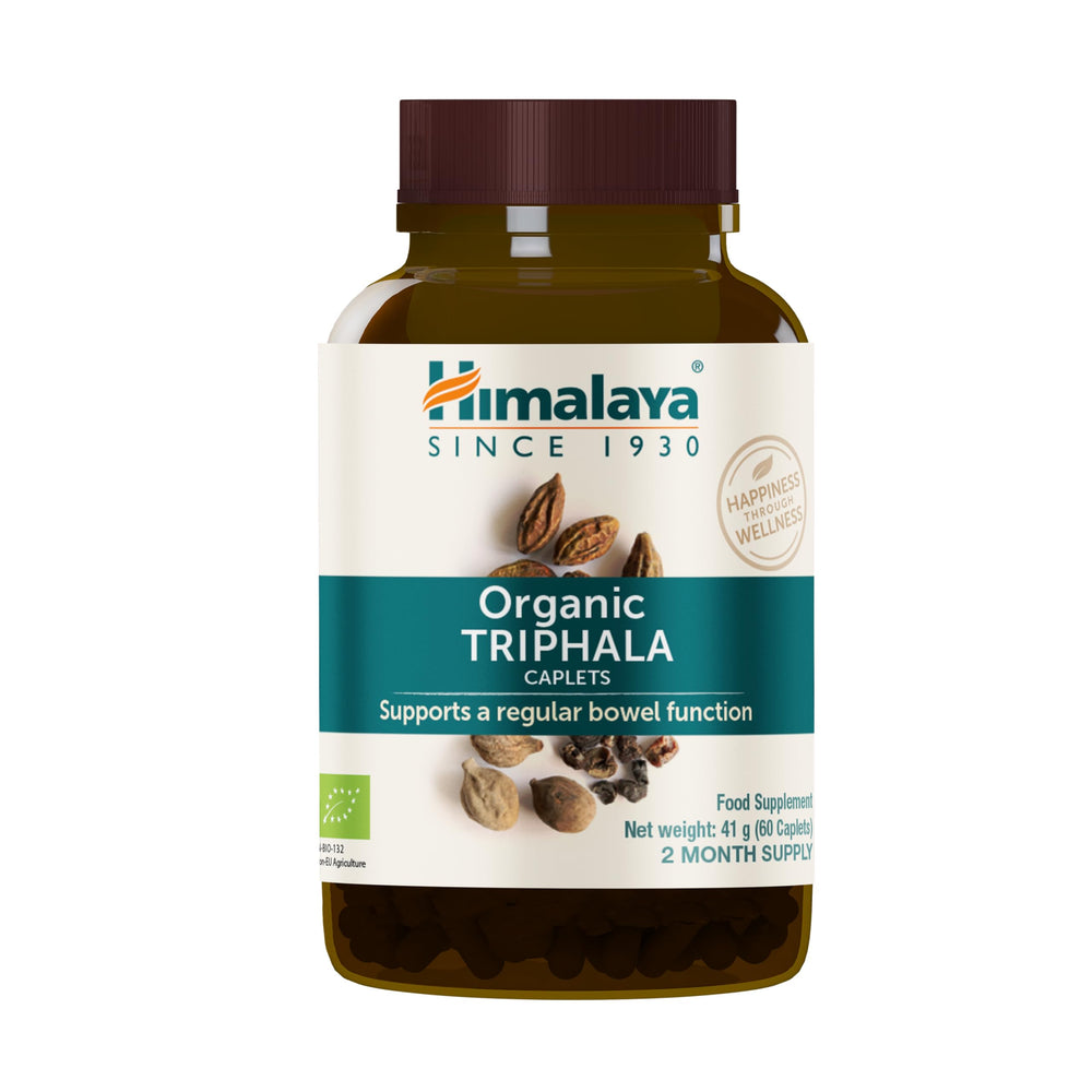 Himalaya Triphala powder and extract detail signaling standardized potency.