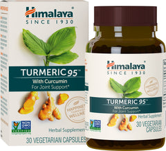 Himalaya Turmeric 95 bottle with label highlighting 95% curcuminoids for joints