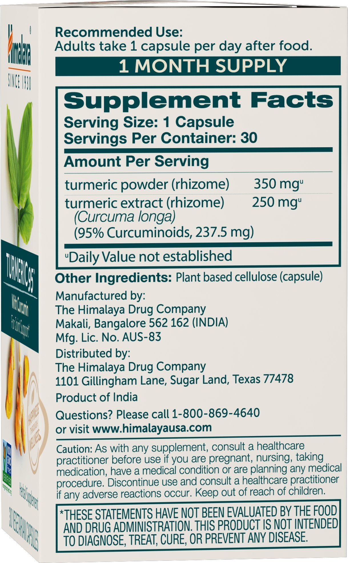 Himalaya Turmeric 95 capsules close-up showing color for mobility