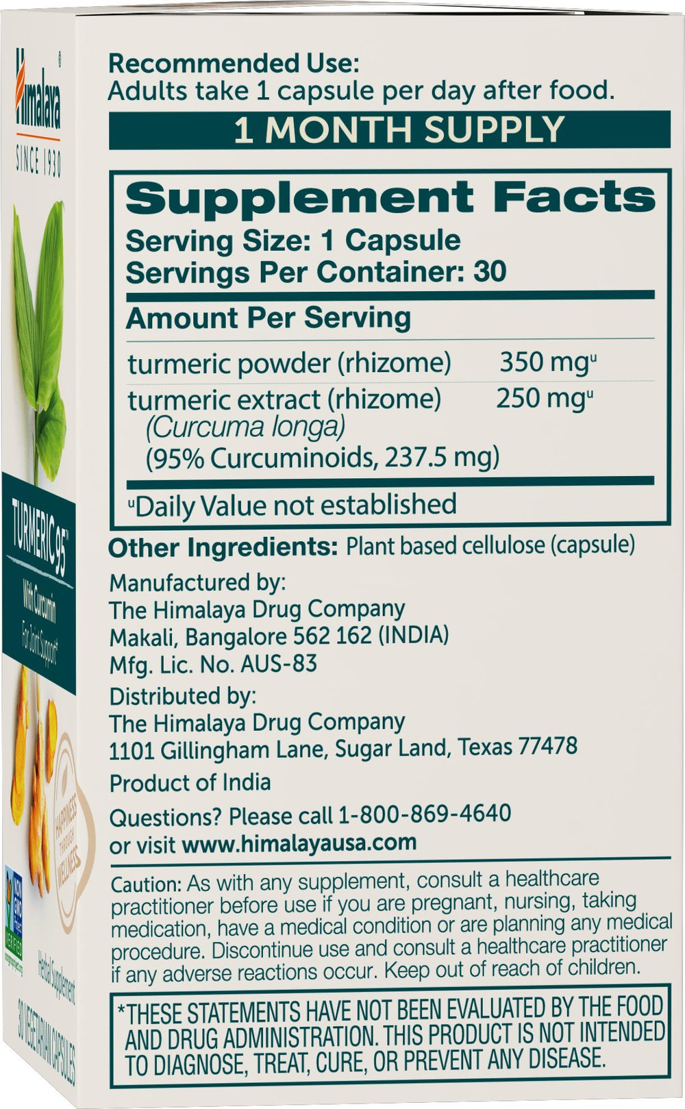 Himalaya Turmeric 95 capsules close-up showing color for mobility