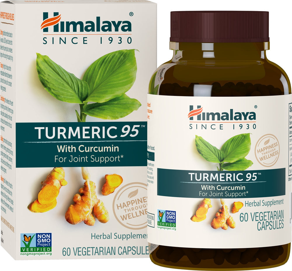 Himalaya Turmeric 95 bottle label closeup highlighting 95% curcuminoids