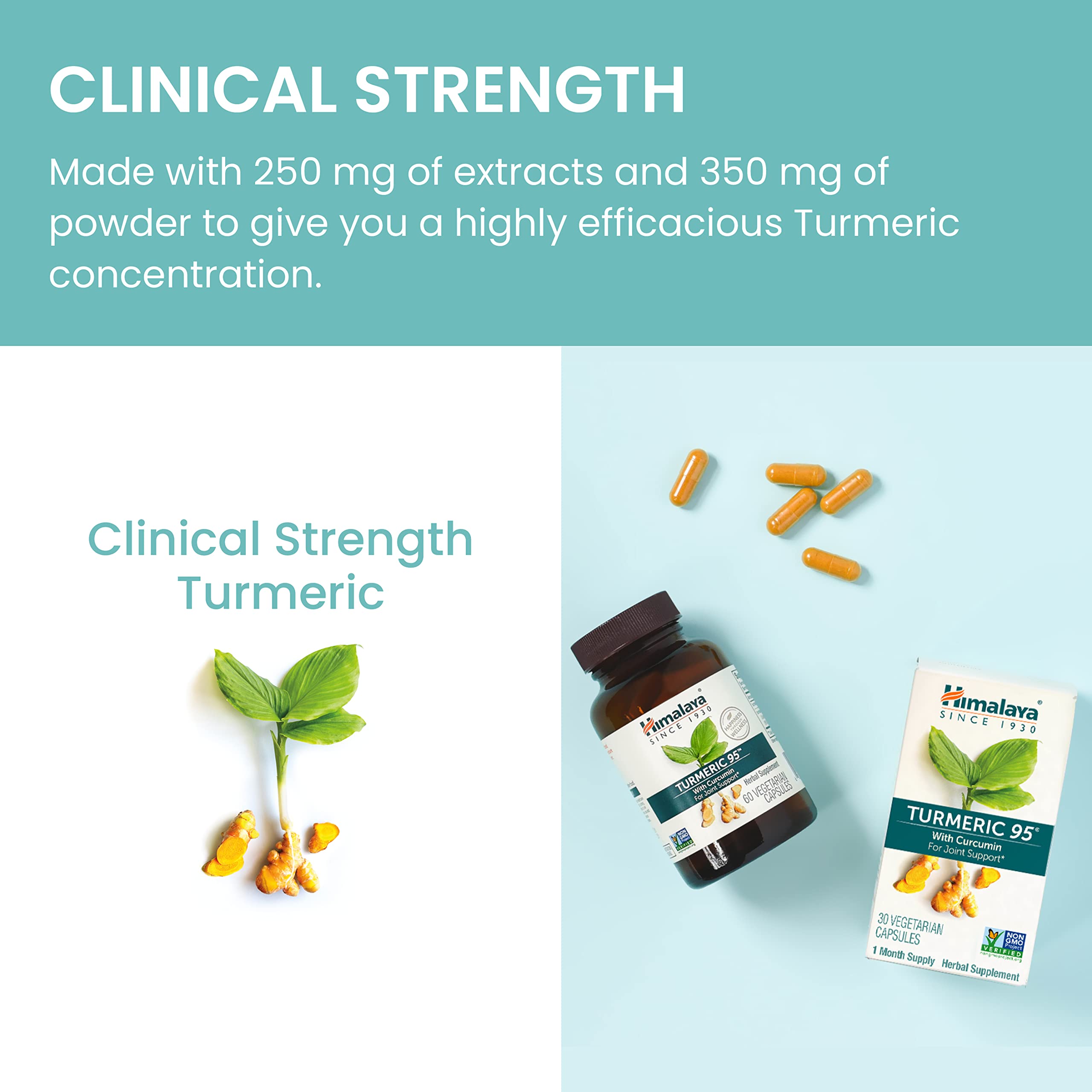 Himalaya Turmeric 95 vegan non-GMO seal signaling plant-based capsules