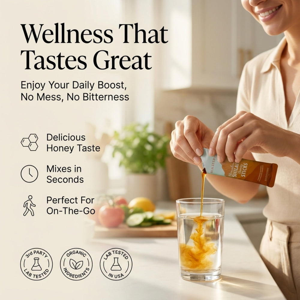 HIMĀTERRA Shilajit Honey Sticks vegan sugar free format.