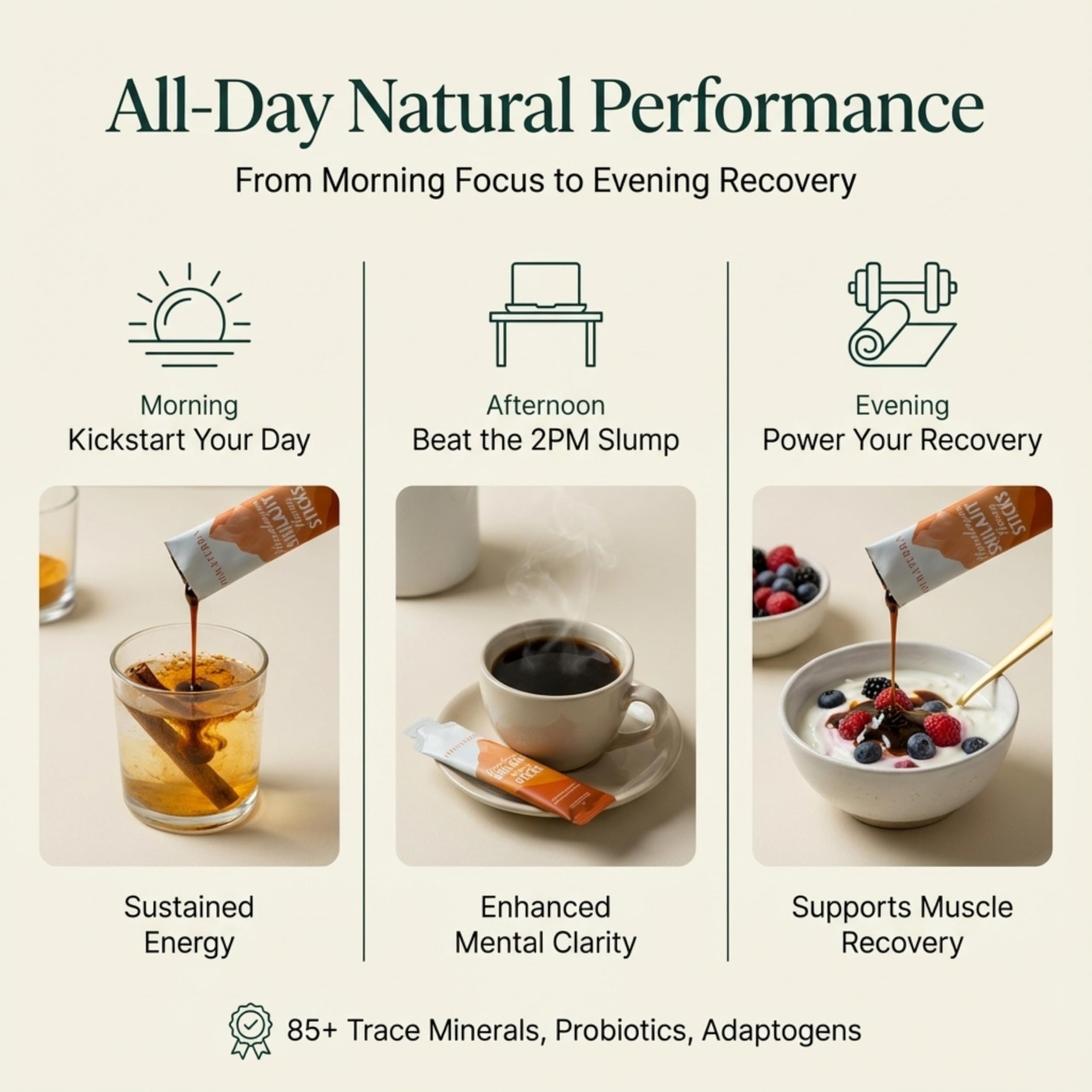 HIMĀTERRA Shilajit Honey Sticks after workout recovery option.