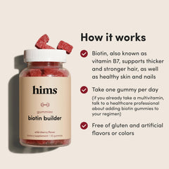 Hims & Hers biotin gummies cherry flavor shown for daily wellness