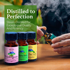 Closeup of Sherpa Chamomile oil packaging for a pure, natural experience.