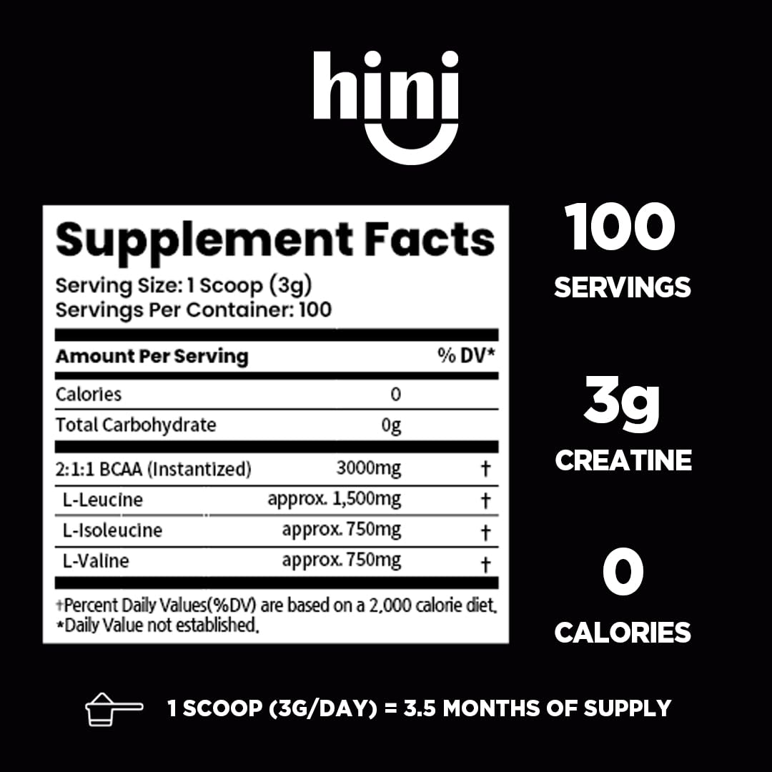 HINI BCAA scoop measures a dose for pre, during, or post-workout use