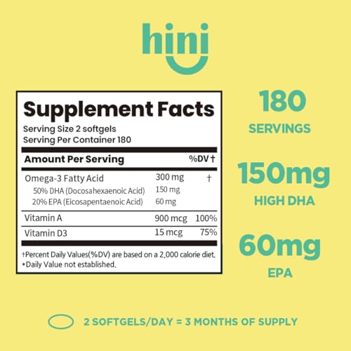 HINI Omega-3 Kids bottle with DHA and EPA for growing minds.