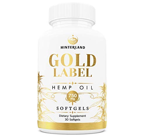 Hinterland Verlag's Gold Label hemp oil softgels bottle with 25mg each for daily wellness