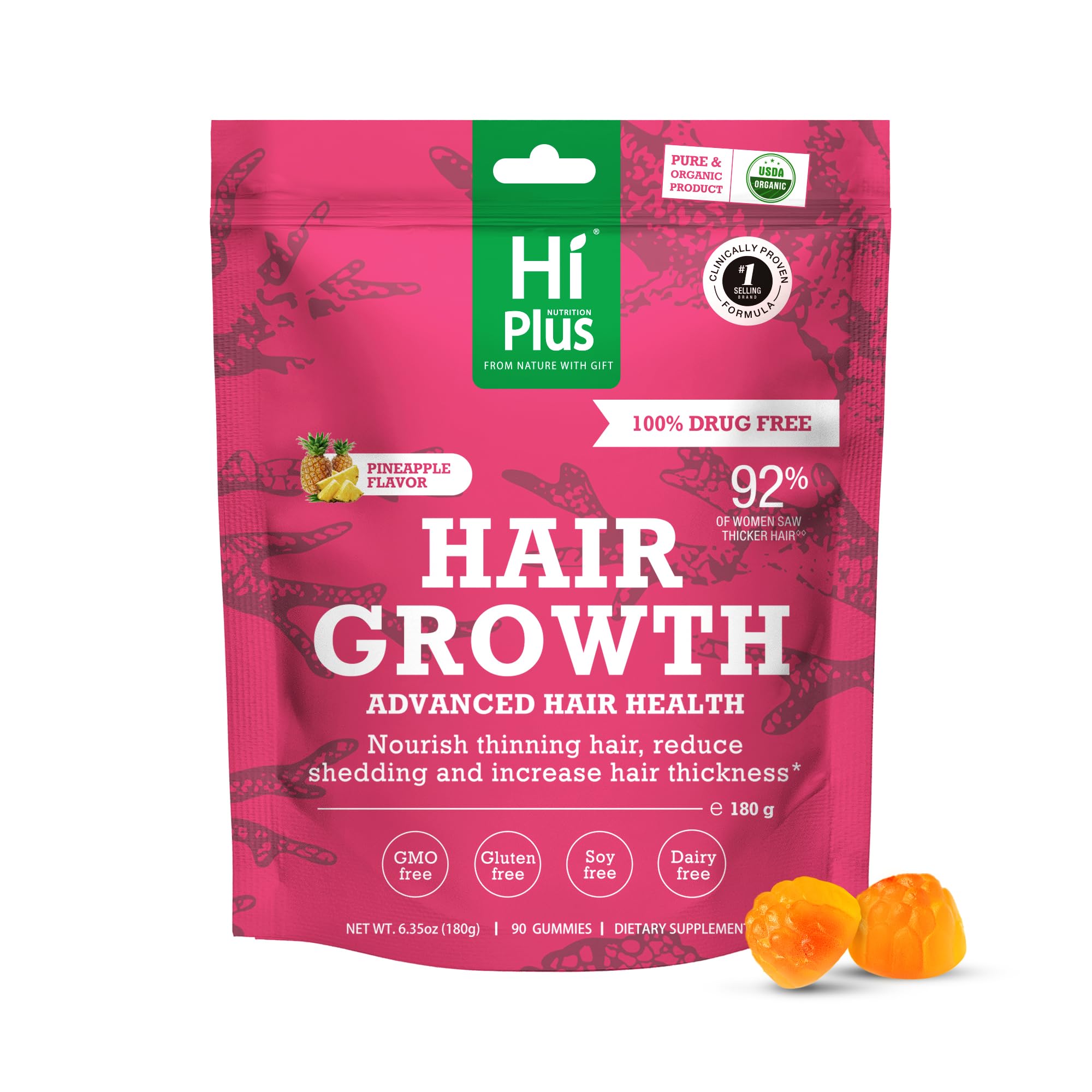 HiPlus hair growth accelerator bottle shows easy daily use for nourished-looking hair