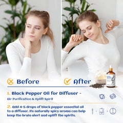 HIQILI Black Pepper Oil diffuser setup releasing a cozy aroma for relaxation and focus