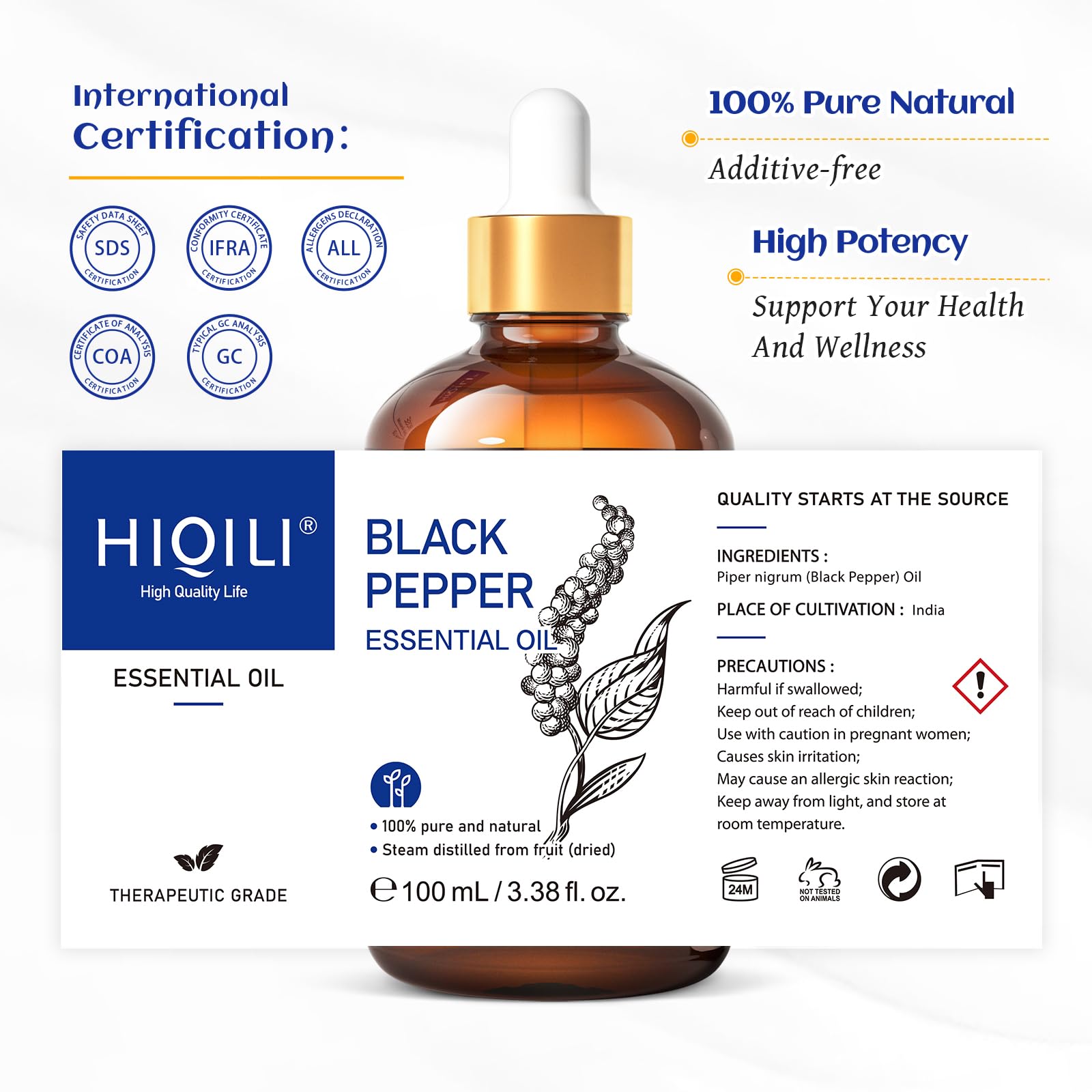 HIQILI Black Pepper Oil vanilla blend pairs with vanilla for comforting scents