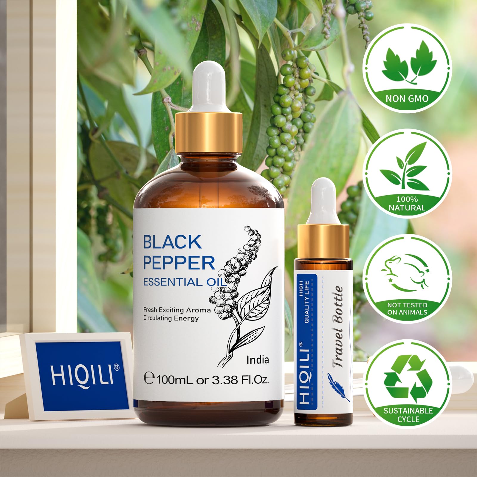 HIQILI Black Pepper Oil vetiver blend supports relaxation during meditation or yoga