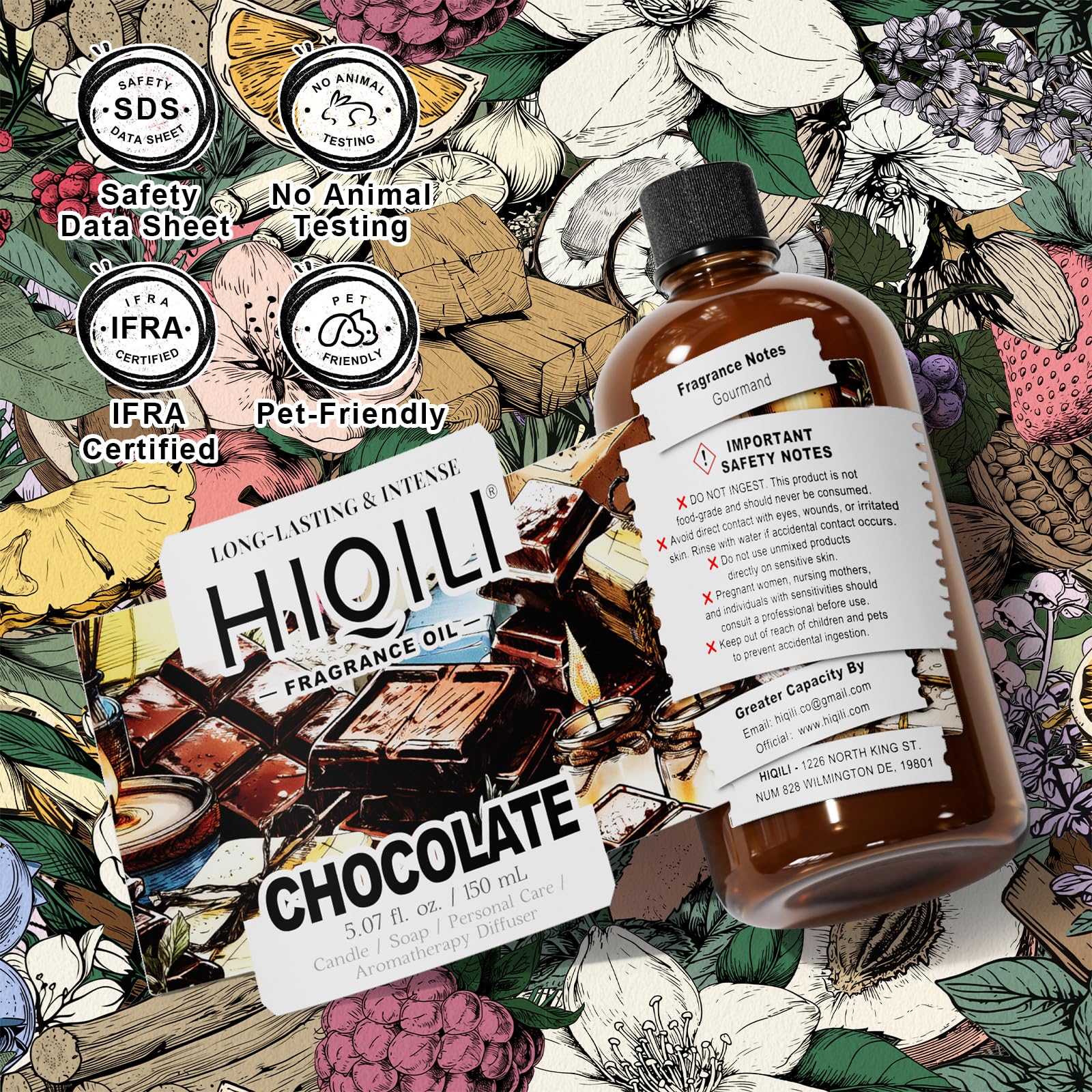 HIQILI Chocolate Fragrance Oil—for DIY projects like sprays, scrubs, and potpourri.