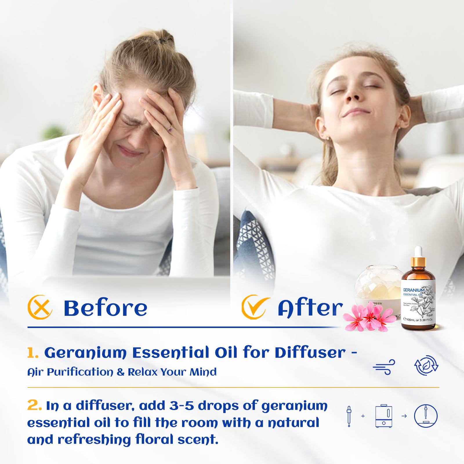 HIQILI Geranium diffuser aroma demonstrates calming floral notes for home ambiance.
