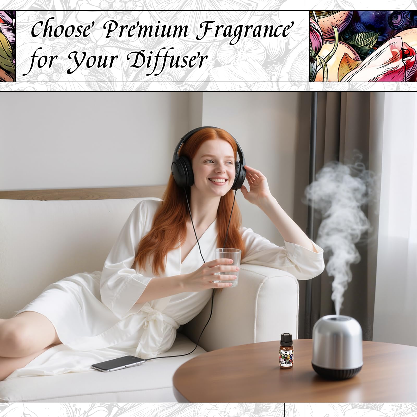 HIQILI Honeyed Sandalwood reed-diffuser blends with decor elegantly