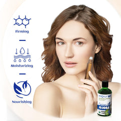 HIQILI Jojoba Oil 100ml bottle featuring roller for precise application.