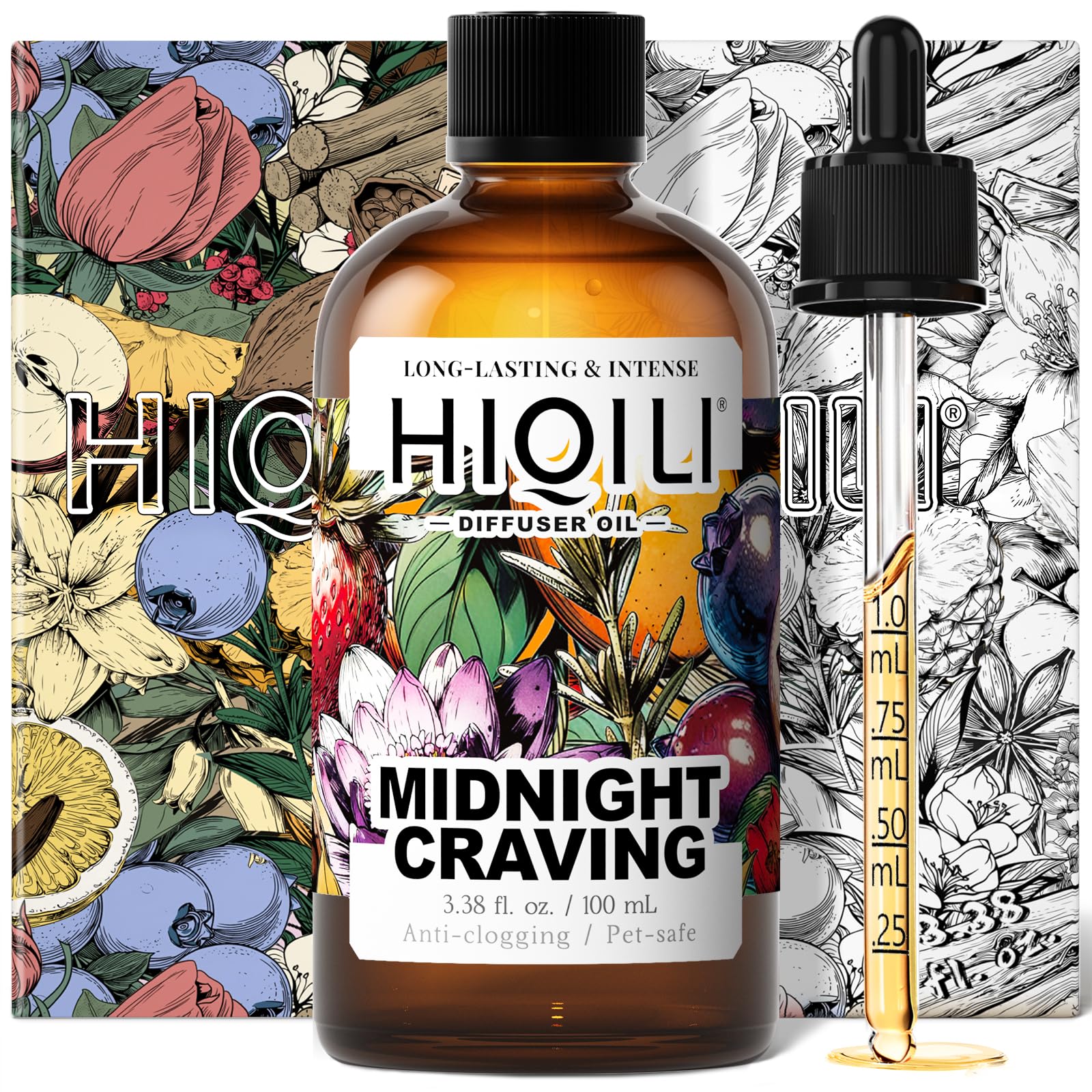 HIQILI Midnight Craving diffuser oil in amber bottle ready for long-lasting fragrance.