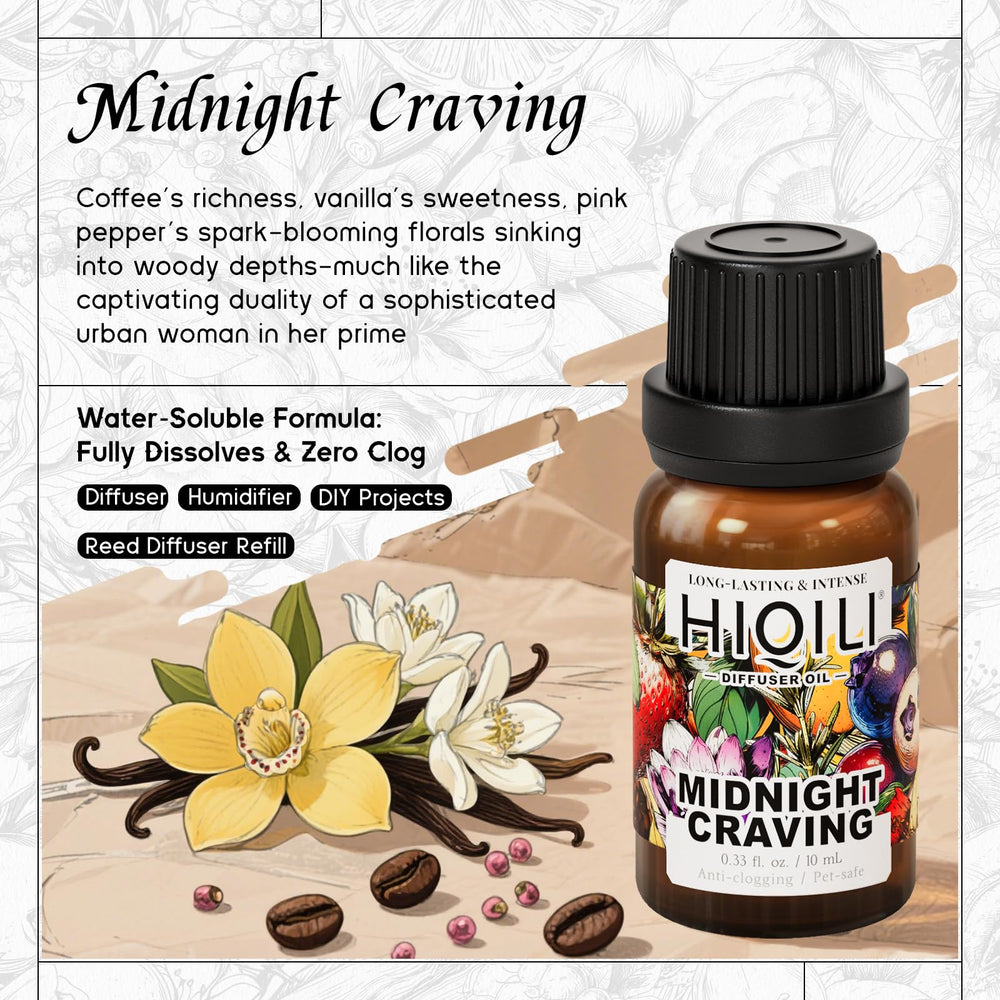 HIQILI Midnight Craving Diffuser Oil drops poured, ready for quick diffusion in any diffuser