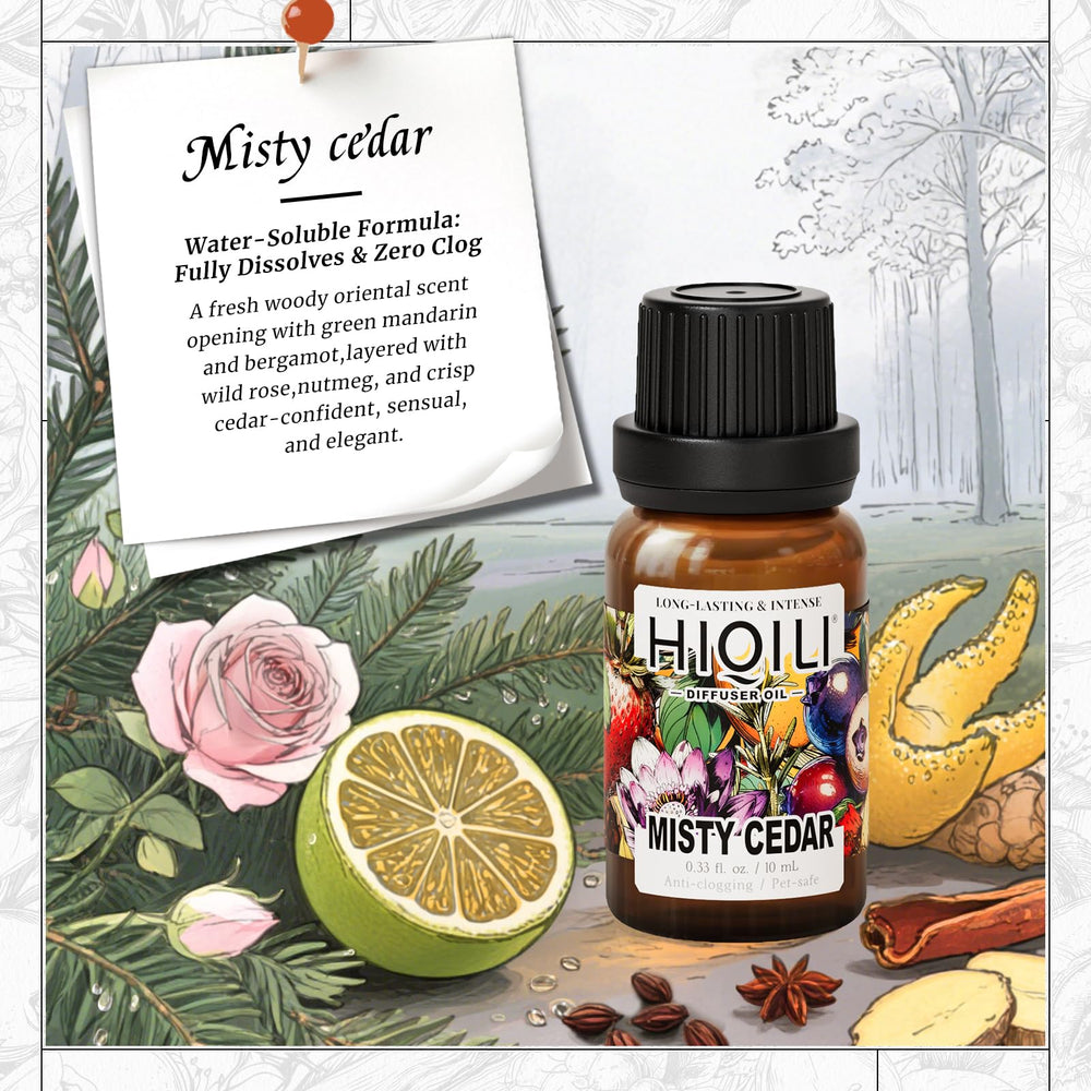 HIQILI Misty Cedar diffuser oil with diffuser demonstrates even diffusion